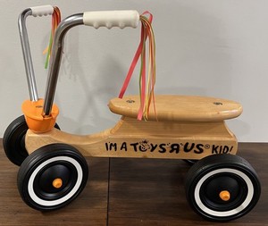 Toys R Us VTG Wooden Ride-On Bicycle Wood Toy Sit & Scoot 4-Wheel Vehicle *READ*