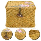  Woven Storage Box Baskets for Desktop Makeup Organizer Decorative with Lid