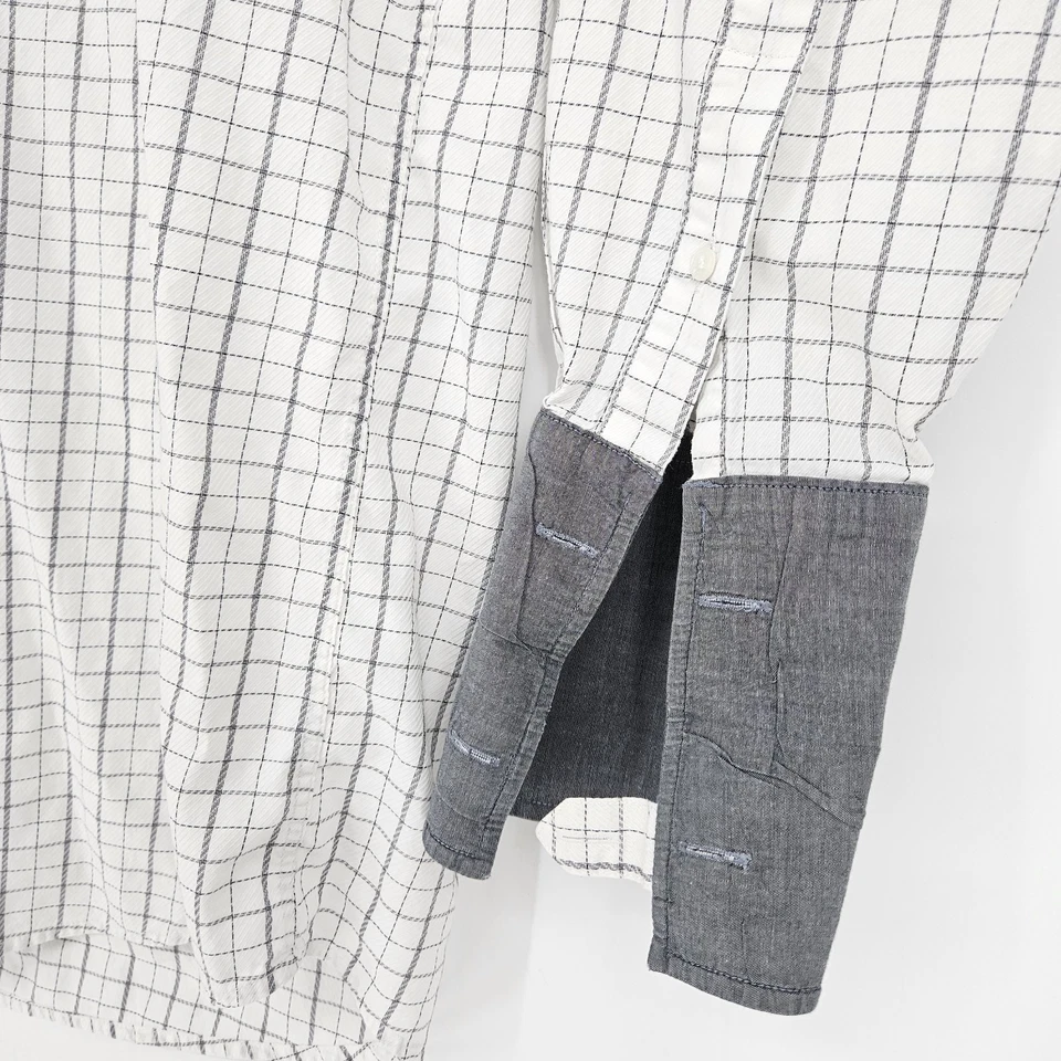 Camisa de Vestir Steven Land Para Hombre 17.5 36-37 Gris Blanco Botón Manga Larga De Colección Foto 3 de 4