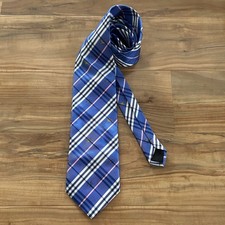 Burberry London Blue Nova Check Plaid Silk Tie Horses Made In Italy READ 