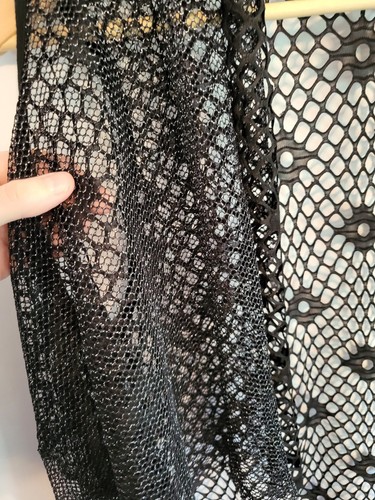 ☆VINTAGE 90s!☆Black Silk Mesh Open Cardigan Glitter Sleeveless L Gypsy High-Low - Picture 7 of 9