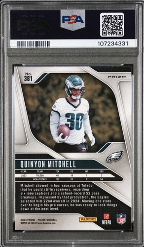 Panini Prism 381 Quinyon Mitchell (RC) 2024 plateado - Imagen 2 de 2