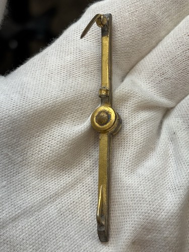 Vintage A.L.L. Articulated Bar Brooch Blue & Clear Rhinestones Gold Tone Adj - Picture 9 of 16