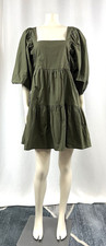 A new day Olive Green Puff Sleeve Women's Dress Cotton Size Small