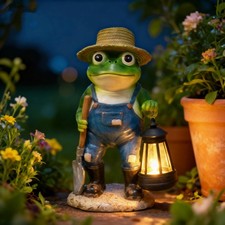 11'' Solar Frog Garden Decor Outdoor Statue with Lantern Gift Idea Light Deco...