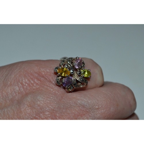 Multi Stein Sterling LUC Ring, hübscher Statement Ring, facettierte Edelsteine Ring - Bild 5 von 10