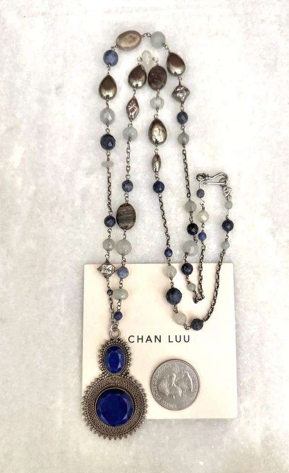 $325 Chan Luu IMPRESIONANTE Collar Colgante Lapislázuli/Jaspe/Pirita Esterlina ~ ¡Boho Chic! Foto 3 de 4
