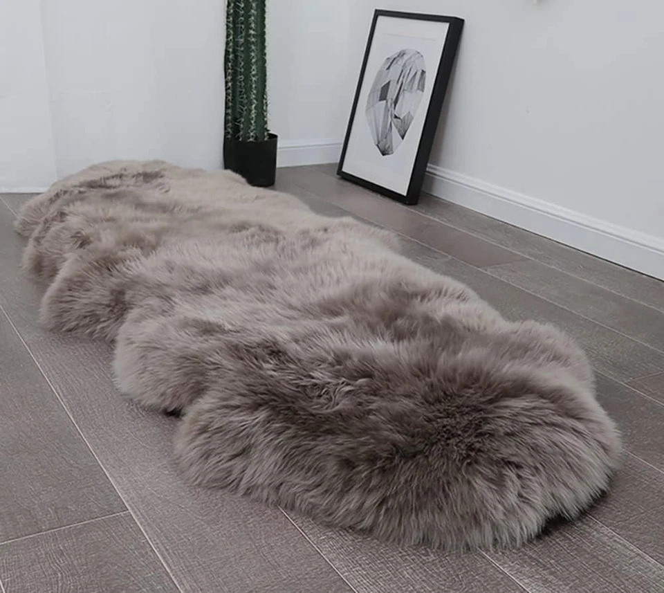 Genuine Sheepskin Rug Taupe Brown Fur Rug Double Pelt Sheep skin Rug 2x6ft Sale - Image 4 of 4