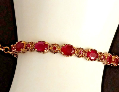 6.69ct Niassa Ruby Vermeil YG, Sterling Silver Ballerina , Clover Charm Bracelet