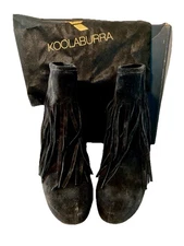 Koolaburra by UGG Fringe Booties Wedge Heels Suede Leather Women 9 Black NIB