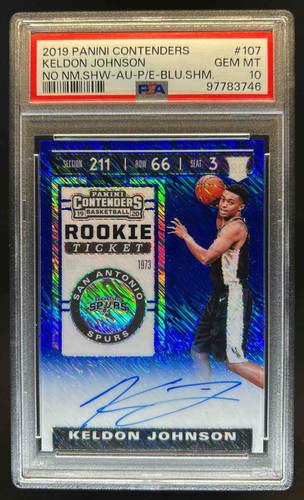 2019-20 Contenders Keldon Johnson Rookie Premium Blue Shimmer Auto #17/20 PSA 10