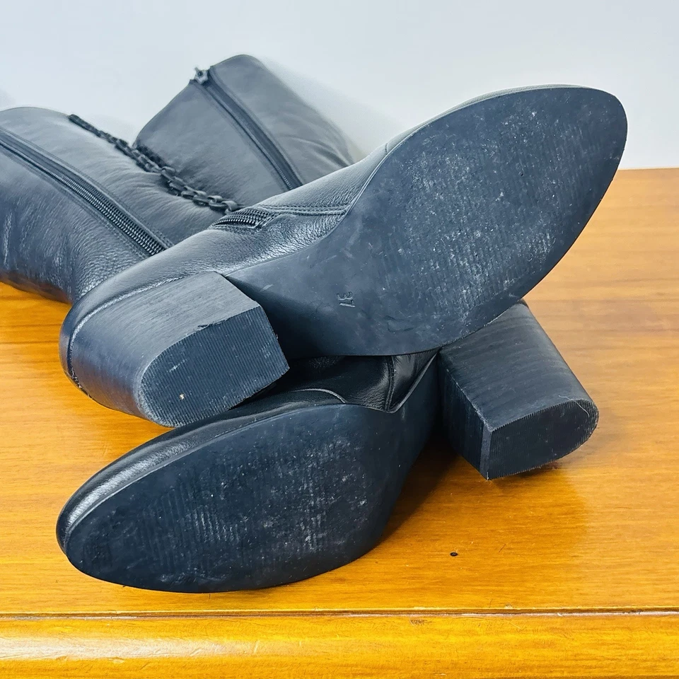 Django & Juliette Knee High Boots Black Leather Lace Up Block Heel Size 37 6 - image 4 of 4