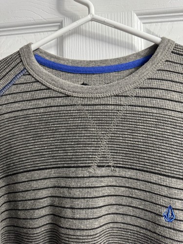Volcom Men's Gray Long Sleeve Stripe Medium Sweater Vintage Late 90's - Picture 5 of 7