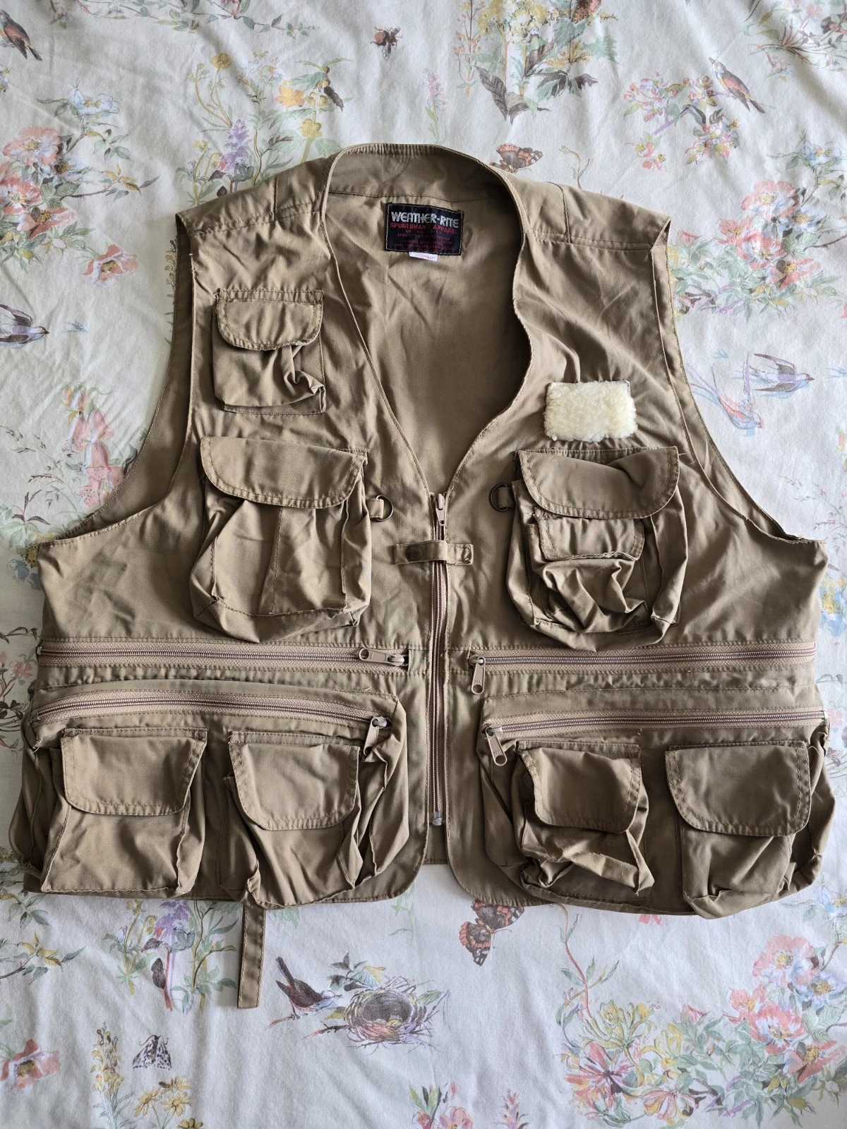 Vintage 70s Khaki Fishing Hunting Vest Zip Fishermancore Weather-Rite Sportsman