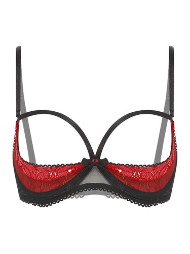 Womens See Through Lace Underwired 1/4Cup Bra Hollow Out Push Up Balconette Bra - Picture 19 of 47