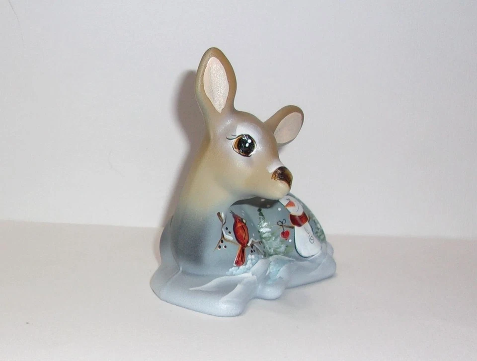 Fenton Glass Amethyst Winter Snowman Cardinal Fawn Deer Figurine Ltd Ed #7/47 - Image 3 of 4