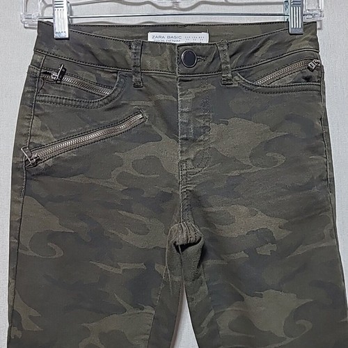 Zara Basic Skinny Moto Hose Damen Gr. 2 Camouflage Reißverschlüsse - Bild 3 von 10