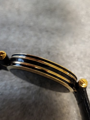 VINTAGE GUCCI 6J WATCH 1980s G.P. BLACK ENAMEL STACK LEATHER BAND 30mm-NEW BATT - Picture 5 of 20