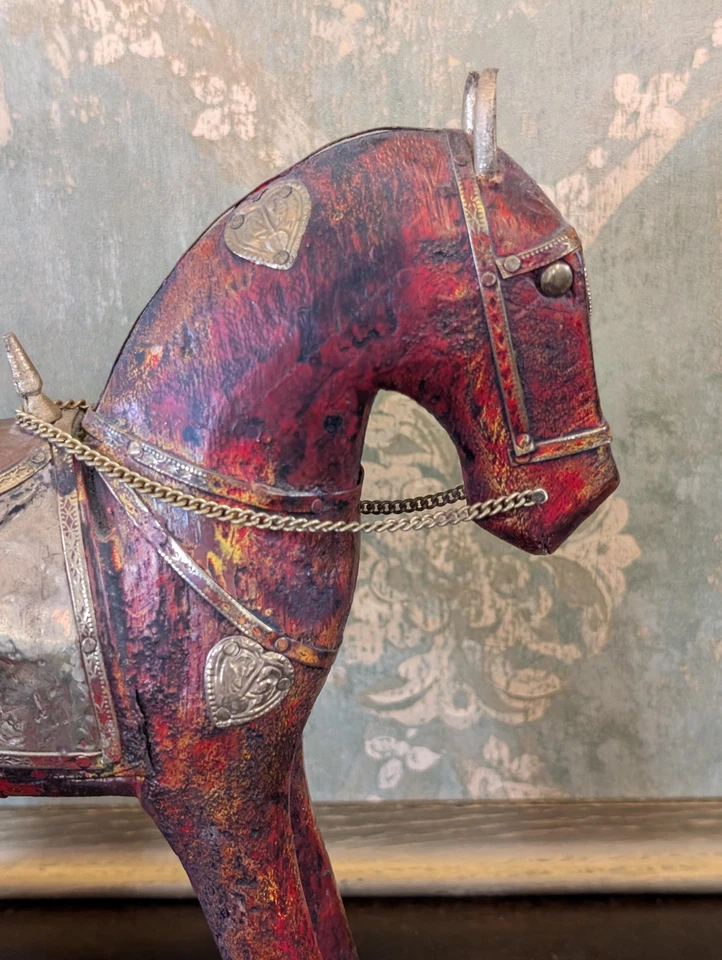 Vintage Wooden Horse with Brass Details, Decorative Rocking Horse - Image 4 of 4