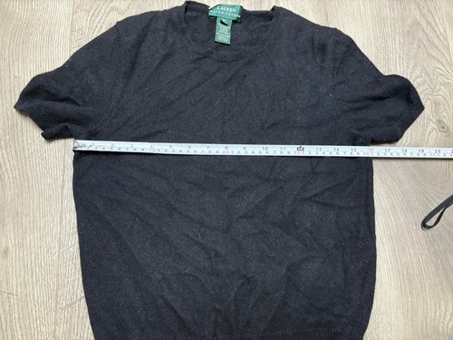 LAUREN RALPH LAUREN Medium 100% Cashmere SS Sweater Charcoal Gray/Black Luxe - Picture 3 of 6