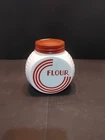 Vtg 1940 FLOUR SHAKER by ANCHOR HOCKING VITROCK GLASS RED CIRCULAR Lid 25