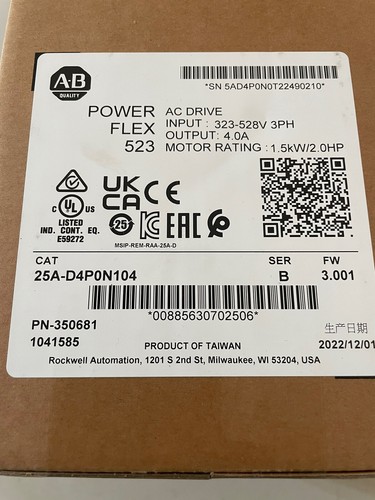 1 Stück 2022 Neu Versiegelt Allen Bradley 25A-D4P0N104/B PowerFlex 523 AC Antrieb! - Bild 5 von 7