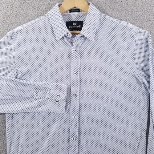 Camisa Buttercloth Para Hombre Grande Blanca Azul Geométrica Algodón Helado Calce Regular Elastizada - Imagen 2 de 14