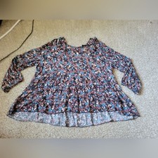 American Eagle Blouse Womens Small Black Floral Long Sleeve Baby Doll Top