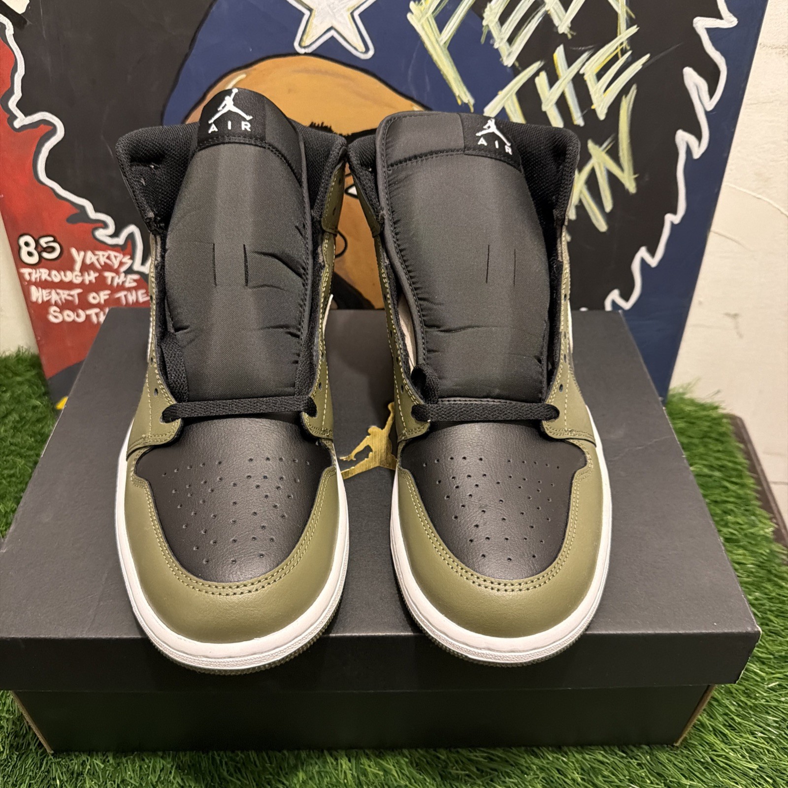 Nike Air Jordan 1 Retro Mid Black Medium Olive Sail White Mens Sneakers DQ8426-092