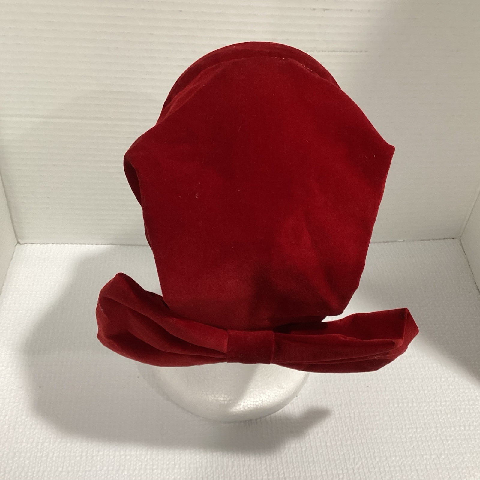 Vintage Red Velvet Headband  Headscarf With Bow Hat Lined