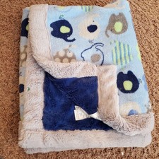 Baby Essentials Blanket Elephants Reversible Solid Blue Gray Trim Fleece Lovey