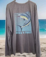 Ocean Coast Mens Long Sleeve T-Shirt Sun Block Casual Fishing XXL Marlin Graphic