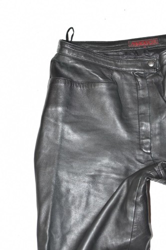 Black noir W32 femmes Straight Size Real Maddox cuir en Women's Leather pour Maddox Pantalon femme taille Trousers Straight Biker Biker W32 Pants véritable 0q7zP1xI
