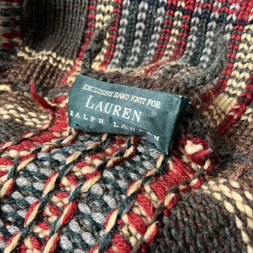 Vintage Ralph Lauren Strick mittelbraun Kragen Staubtuch Pullover Gürtel kariert MÄNGEL - Bild 2 von 12