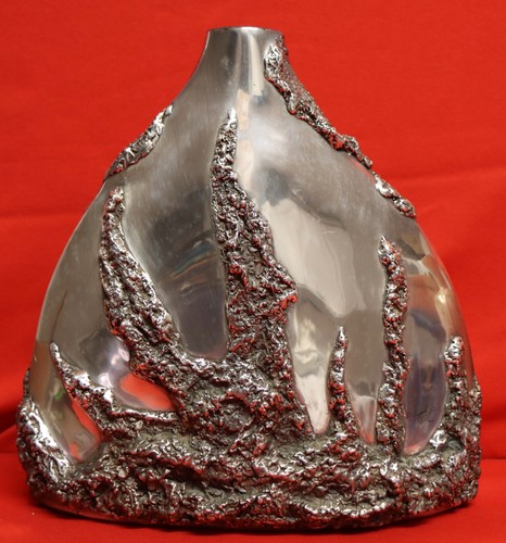 Vaso scolpito brutalista scolpito d'Argenta Messico firmato Sima Firmato Argento 11,5". 384K - Foto 3 di 20