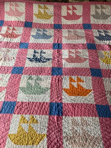 Vintage Sailboat Quilt Handmade A Treasure of a Quilt PRICE LOWERED - Picture 2 of 8