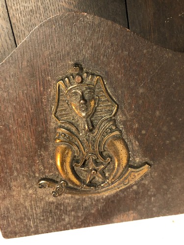 Antique Arts & Crafts Expanding Oak Book Rack Egyptian Revival Sphinx & Khopesh - Picture 5 of 12