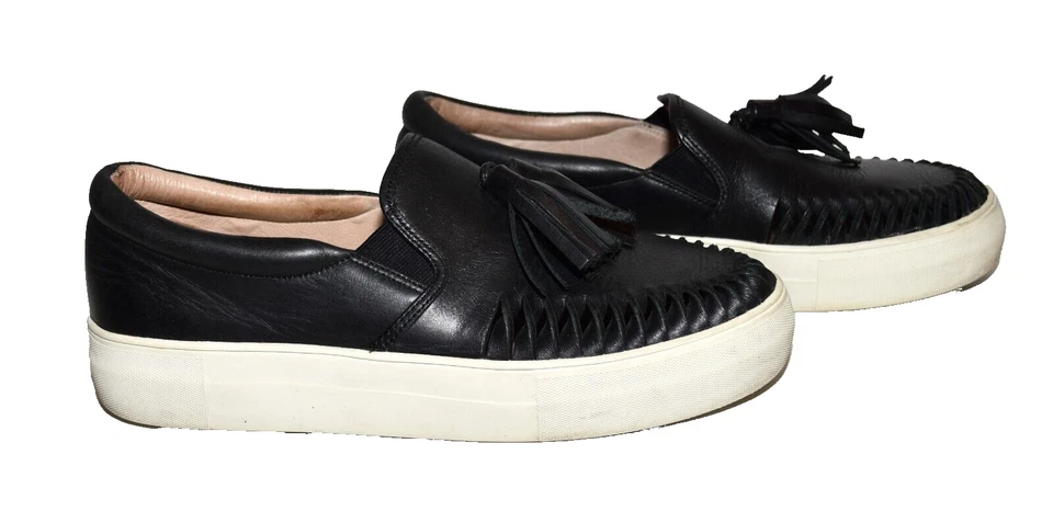 Vince Camuto Kayleena Negro Cuero Borlas Cómodas Plataforma Tenis Mujer 8.5 Foto 3 de 4