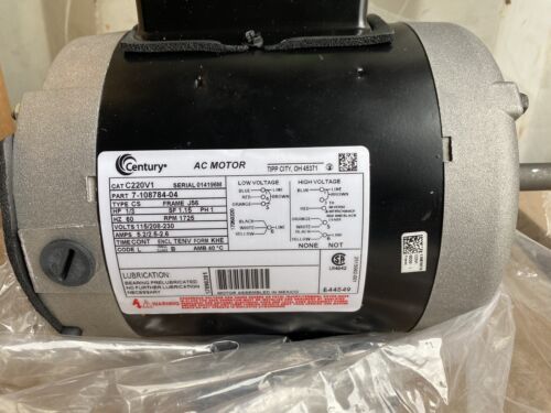 Century A/C Motor 1/3 HP 115/208-230 Volt RPM1725 Model # C220V1 Brand New!!
