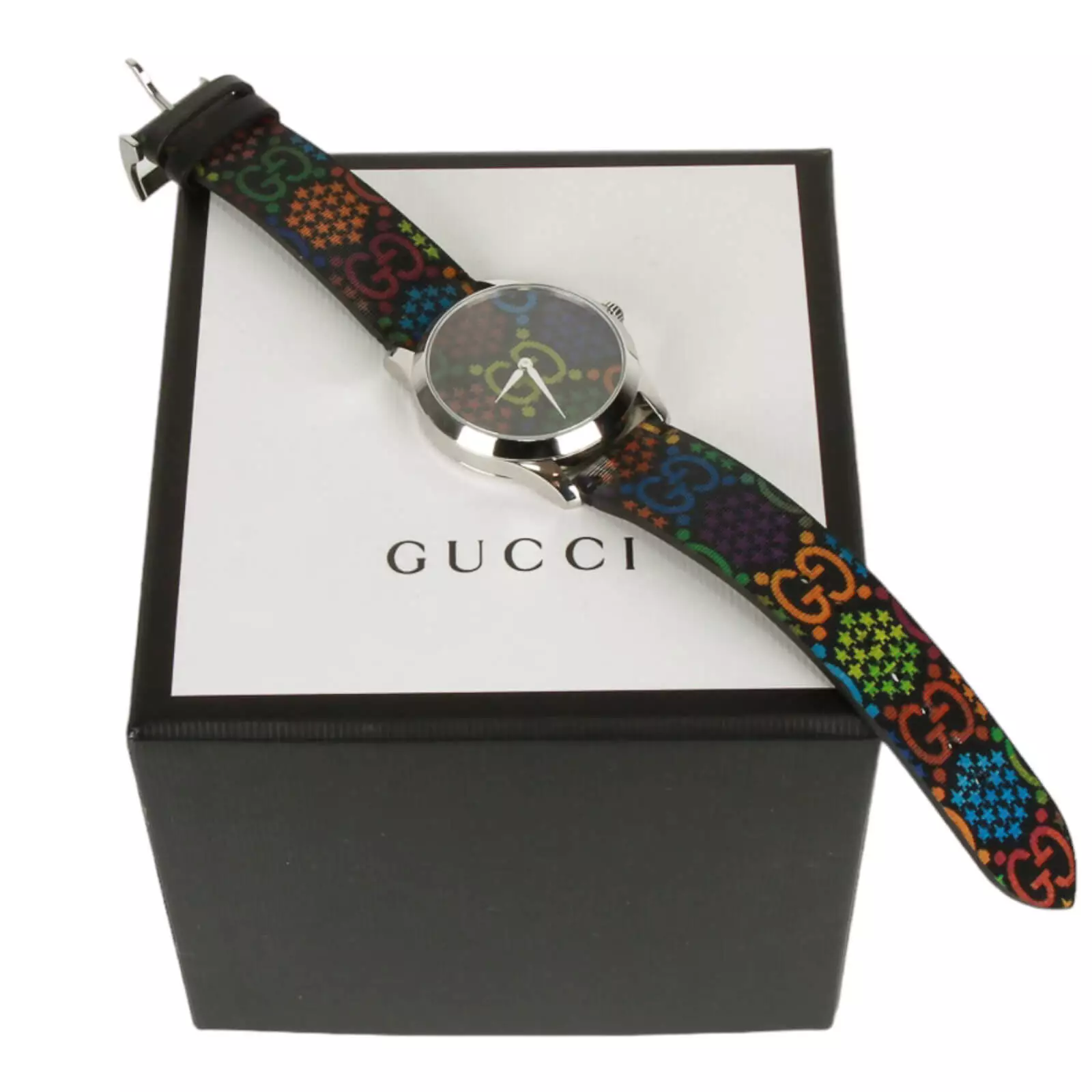 Montre à quartz psychédélique authentique Gucci G intemporelle GG en acier inoxydable