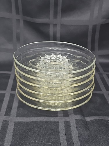 (6) Vintage Clear Glass 6" Dessert Plates~Blown Glass Starburst Pedestal Base - Picture 15 of 15