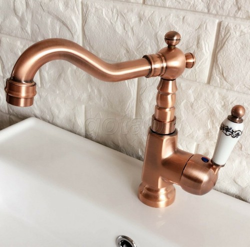 Antik Kupfer Badezimmer Gefäß Spüle Wasserhahn Einzelloch drehbar Auslauf Mixer Wasserhahn - Bild 6 von 8