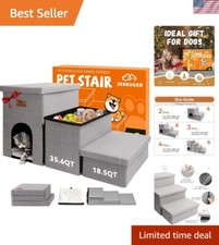 High Beds  Couch Pet Stairs - 200 lbs Capacity - Cozy Smok Gray Storage