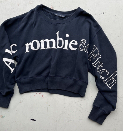 Women's Abercrombie & Fitch Sweatshirt Black Spell-Out S Mid Riff Academia Light - Picture 5 of 11