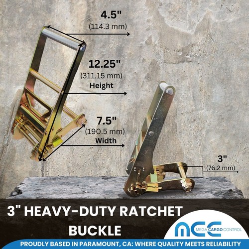 Paquete de 4 correas de amarre de trinquete de alta resistencia de 3" x 30' con gancho en J WLL 5400 LBS AMARILLO - Imagen 4 de 7