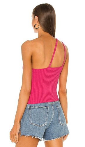 525 Braided One Shoulder Tank Top Party Pink Braided Strap Rib Knit L NWT $88 - Picture 2 of 7