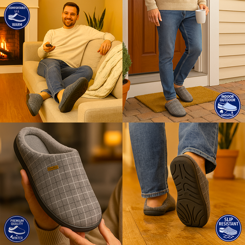 Hausschuhe Winterpantoffeln Herren Memory Foam warm bequem rutschfest Zuhause - Bild 6 von 7