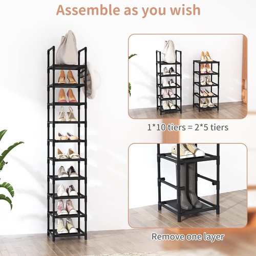 Tall Narrow Shoe Rack for Entryway 10-Tier Sturdy Metal Shoe Shelf Storage - Picture 5 of 7