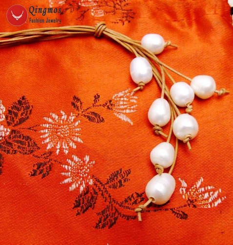 10-11mm Rice Natural White Pearl Necklace for Women Leather 4 Strands Long 32" - Picture 6 of 6