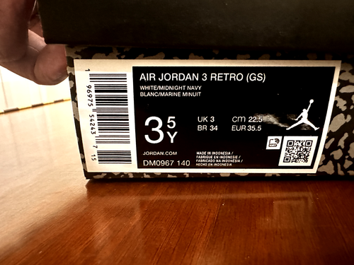 NEW Air Jordan 3 Retro GS White Midnight Navy Size 3.5 DM0967 - Picture 7 of 7